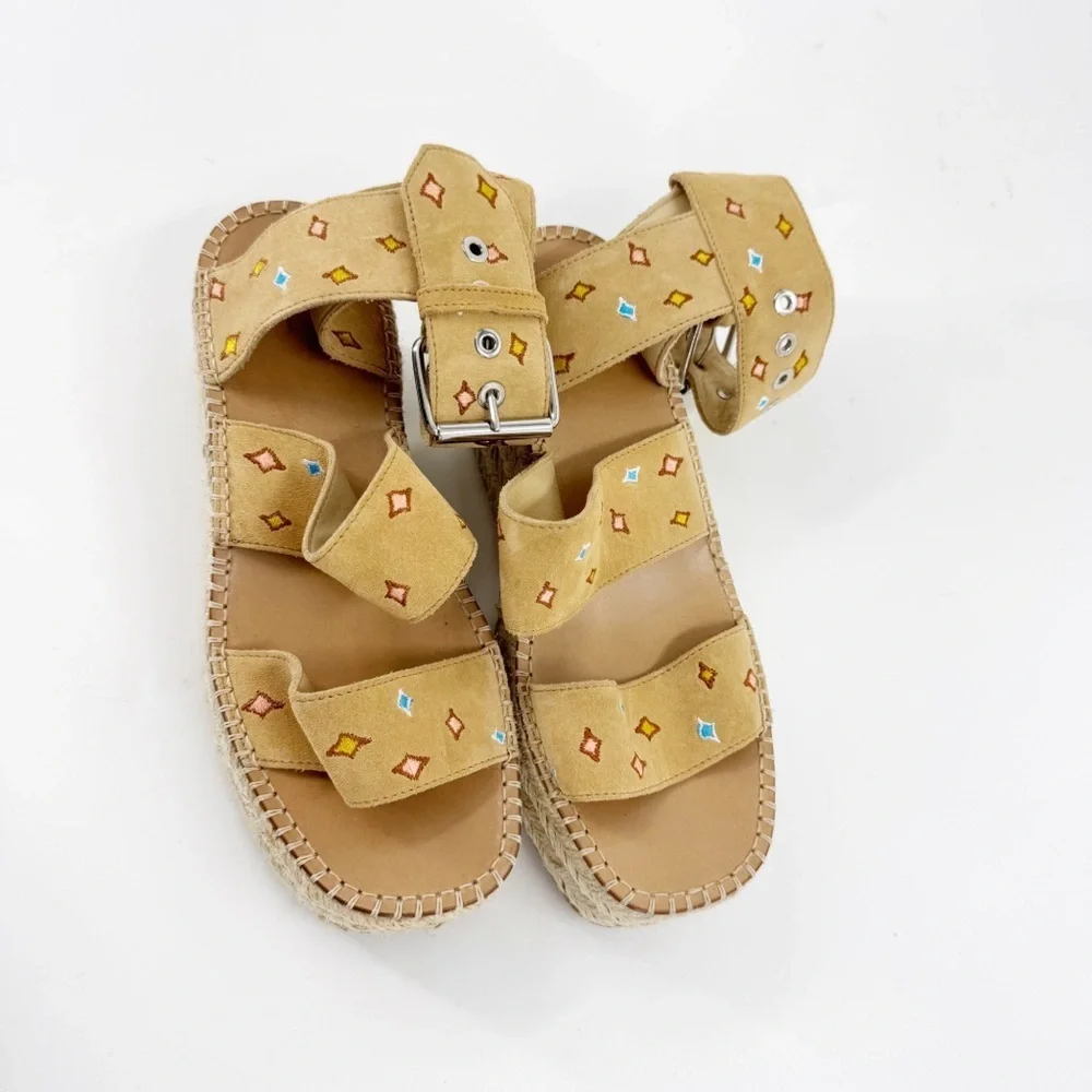 ✅ Rag & Bone Tara Platform‎ ANKLE STRAP Espadrille Suede Sandal TAN SIZE EU 38